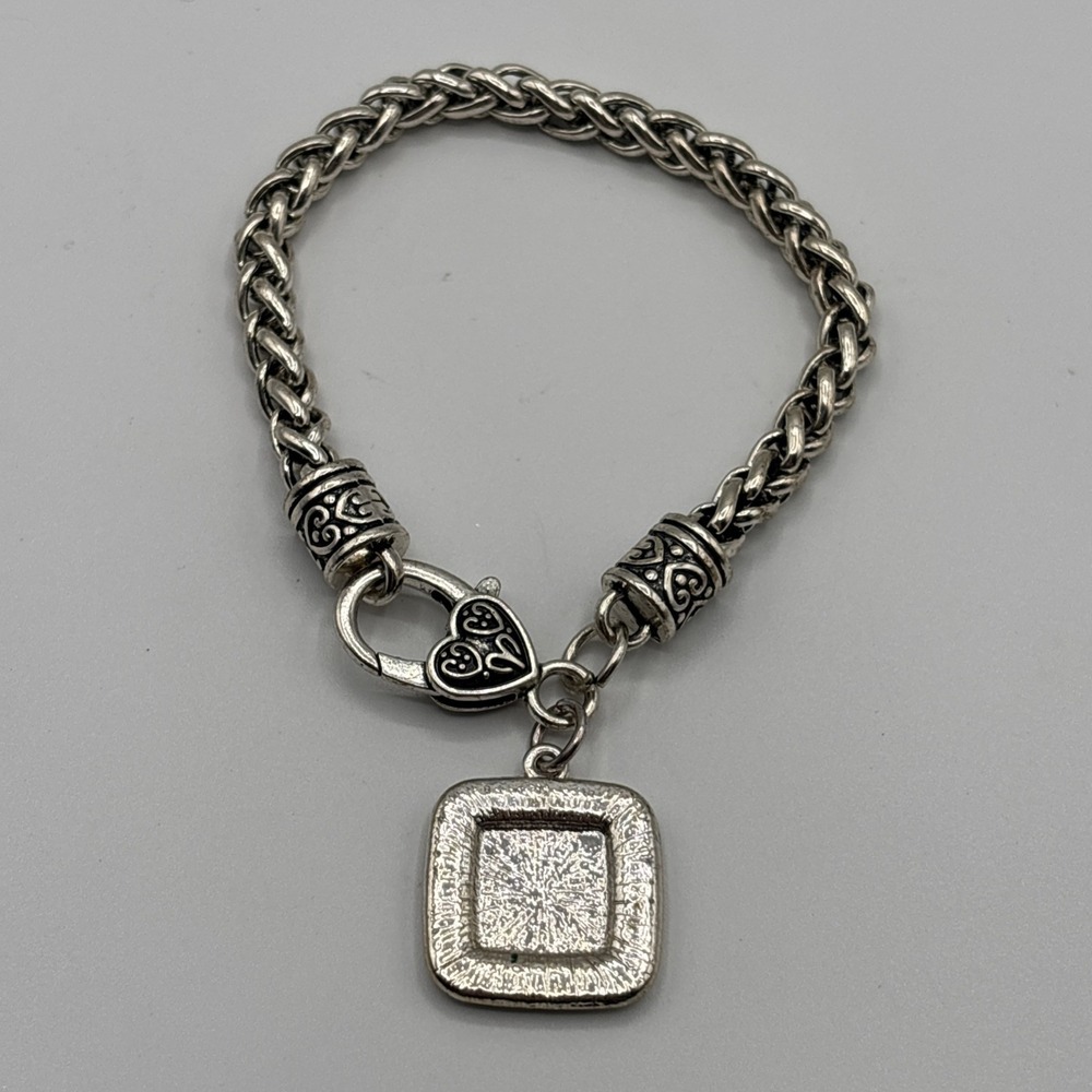 Silver Tone Initial B Charm Rhinestone Bracelet Chain Link - Picture 4 of 6